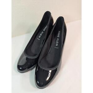 Anne Klein Castana iflex Black Patent Leather 3" Block Heel Round Toe Size 9M